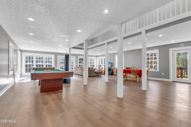 106 W Sycamore Ave, Big Stone Gap, VA 24219 - playroom featuring billiards table, wood finished floors, a textured ceiling, recessed lighting, and baseboards