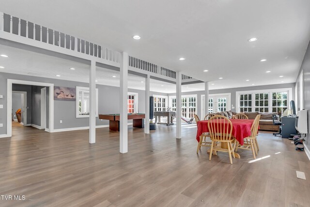 106 W Sycamore Ave, Big Stone Gap, VA 24219 - dining space with pool table, wood finished floors, recessed lighting, french doors, and baseboards