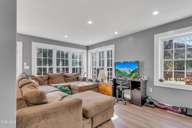 106 W Sycamore Ave, Big Stone Gap, VA 24219 - living room featuring light wood-type flooring, recessed lighting, and an office area