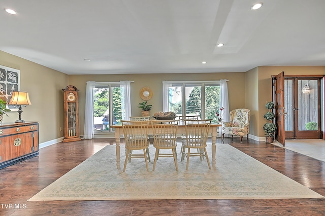 dining area with dark hardwood / wood-style flooring and a wealth of natural light