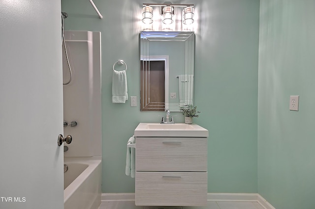 bathroom featuring shower / bathing tub combination, vanity, and tile patterned floors