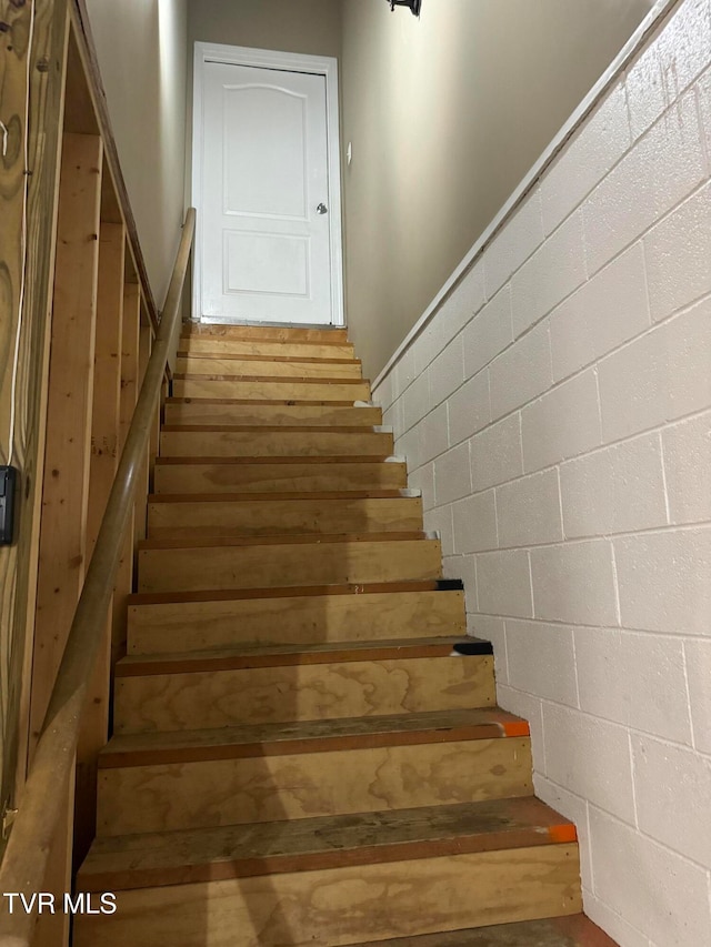 stairway featuring wood-type flooring