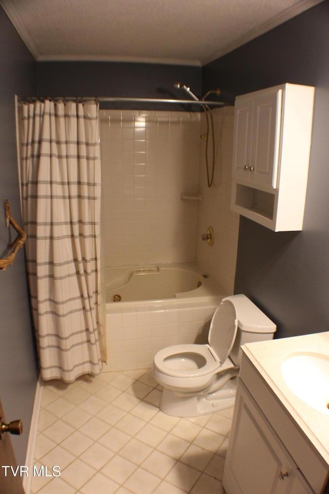 full bathroom featuring tile patterned floors, vanity, toilet, and shower / tub combo