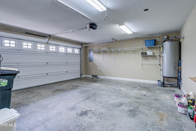 garage featuring a garage door opener and water heater