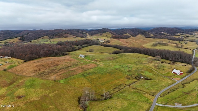 drone / aerial view with a mountain view and a rural view