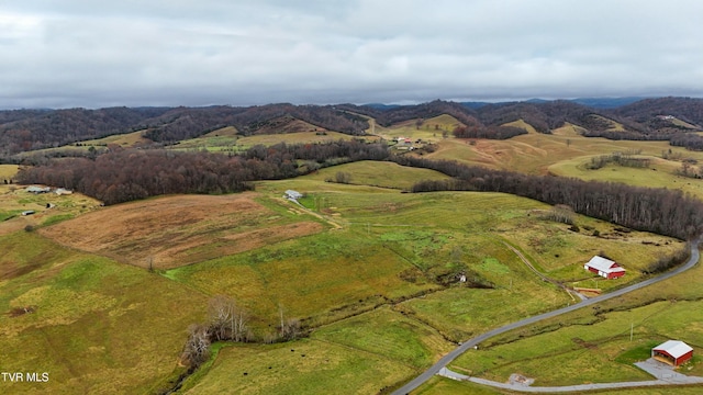 bird's eye view with a mountain view and a rural view