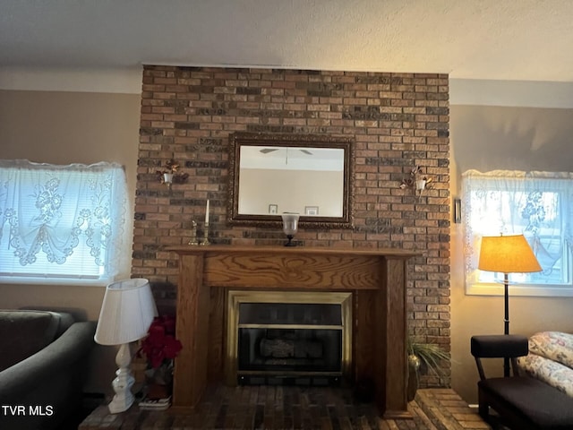 living area with a fireplace