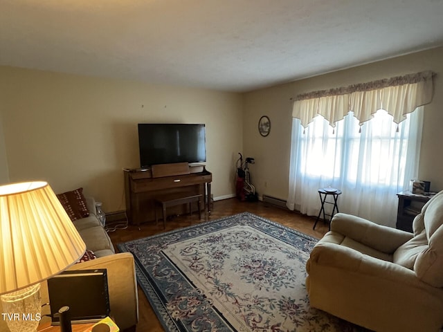 living room with dark wood-type flooring