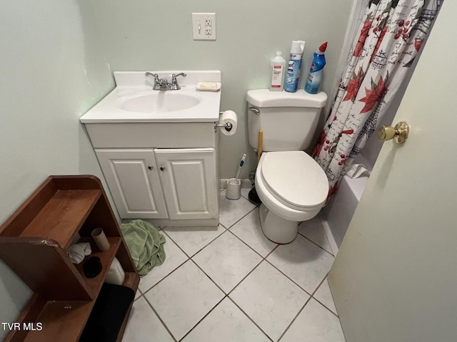 full bathroom with tile patterned floors, vanity, toilet, and shower / tub combo