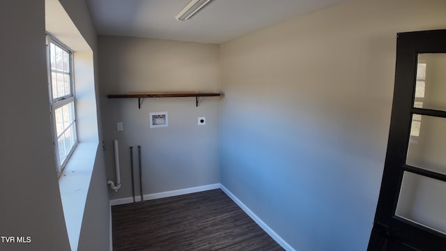 laundry room featuring hookup for an electric dryer, hookup for a washing machine, and dark hardwood / wood-style floors