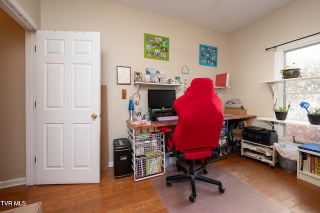 office space featuring wood-type flooring