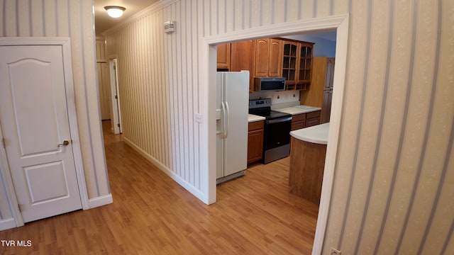 kitchen featuring light hardwood / wood-style floors and appliances with stainless steel finishes