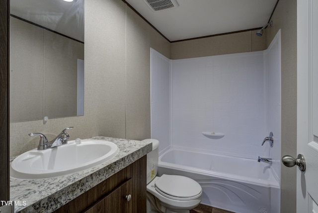 full bathroom with vanity, toilet, and shower / bath combination