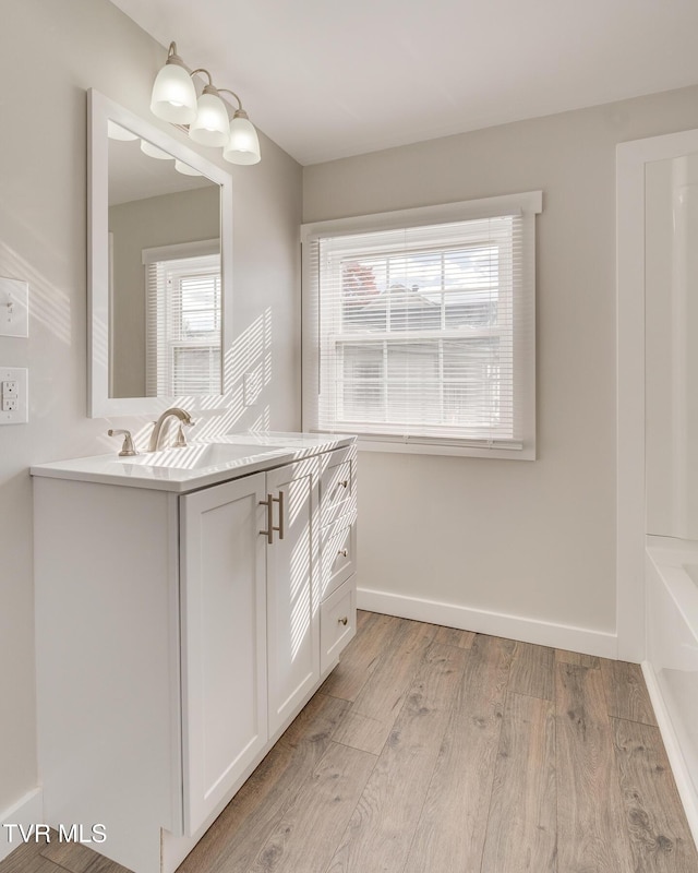 bathroom featuring hardwood / wood-style floors and vanity