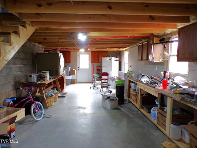 basement featuring a workshop area