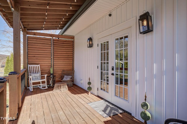 wooden terrace with french doors