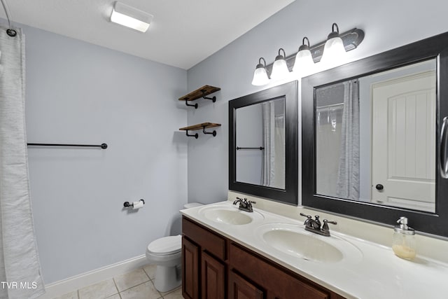 bathroom with tile patterned flooring, vanity, and toilet
