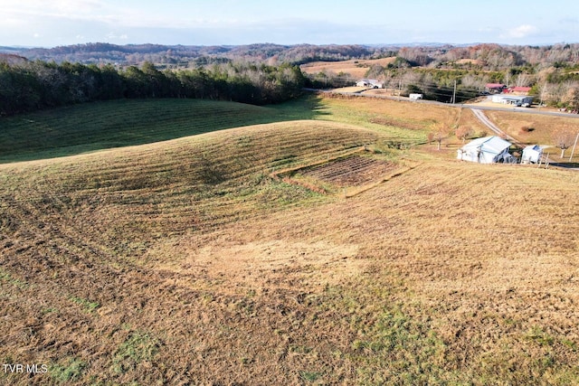 birds eye view of property featuring a rural view