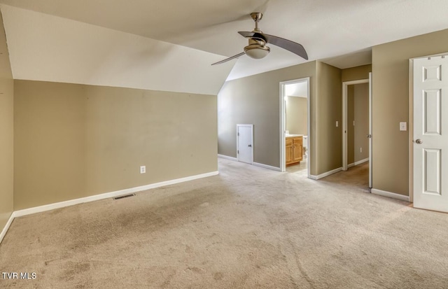 1505 Kensington Pl Unit 1505, Johnson City, TN 37615 - additional living space featuring a ceiling fan, light carpet, baseboards, and lofted ceiling
