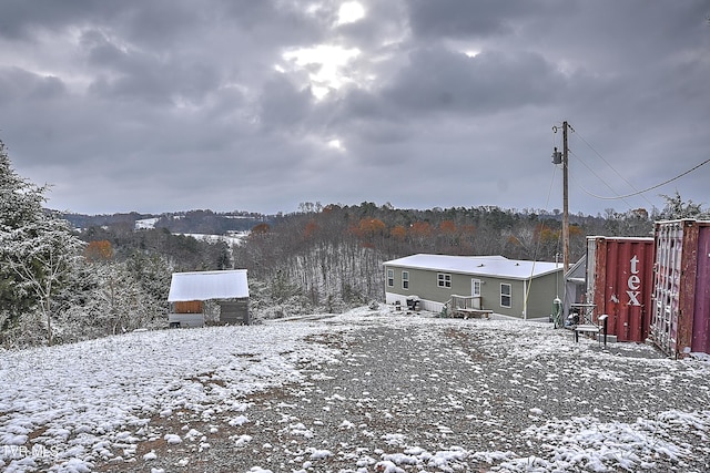 view of yard covered in snow