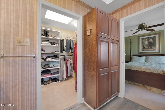 spacious closet featuring ceiling fan and light wood-type flooring