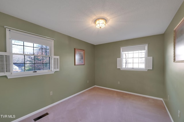 carpeted spare room featuring a textured ceiling and plenty of natural light