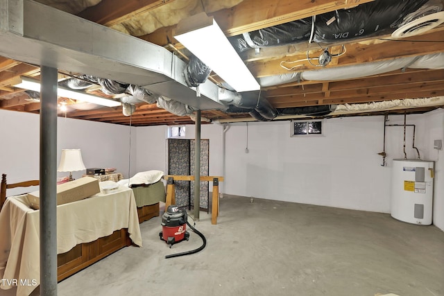 basement featuring water heater