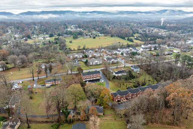 drone / aerial view featuring a mountain view