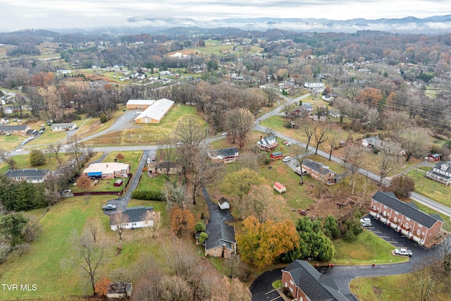 drone / aerial view featuring a mountain view