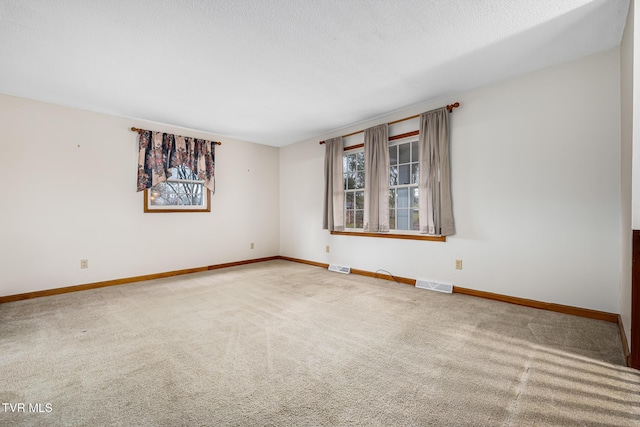 spare room featuring carpet and a textured ceiling