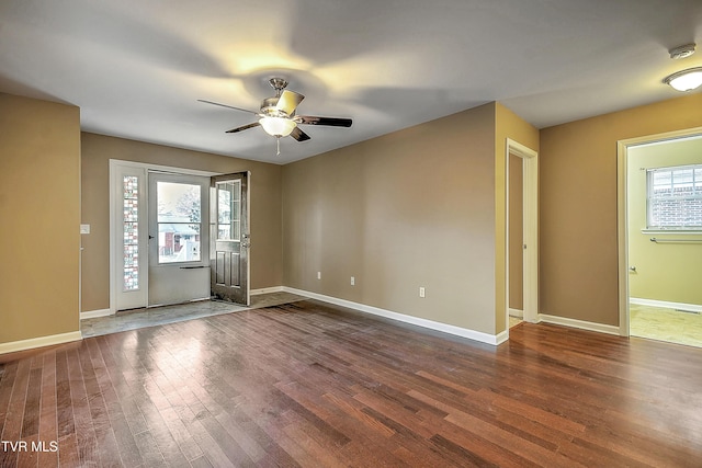 entrance foyer with hardwood / wood-style flooring and ceiling fan