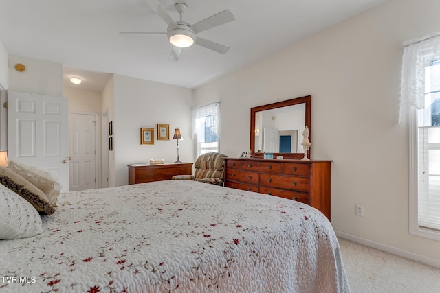 bedroom with carpet floors and ceiling fan