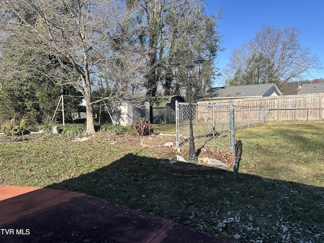 view of yard with a storage unit