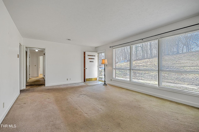 empty room featuring light carpet and a textured ceiling