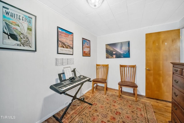 living area with light hardwood / wood-style flooring