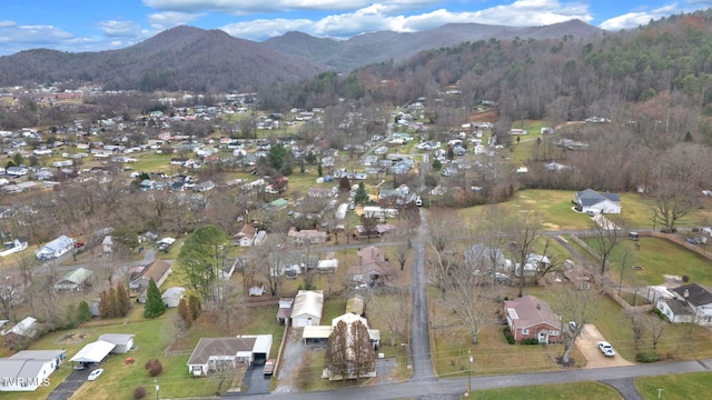 birds eye view of property with a mountain view