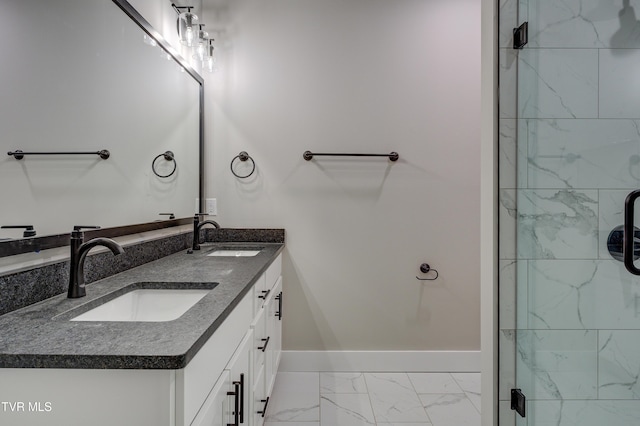 bathroom featuring vanity and walk in shower