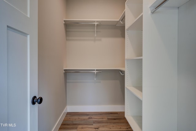 walk in closet with hardwood / wood-style floors