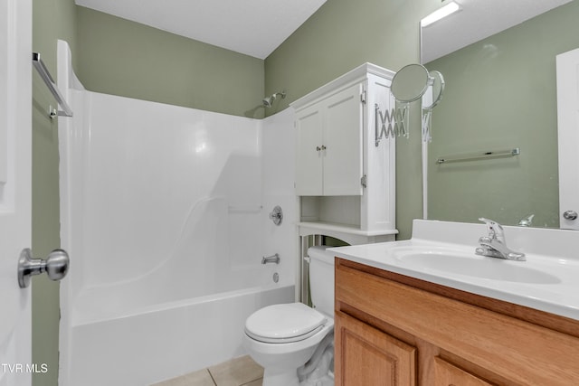 full bathroom with tile patterned floors, shower / washtub combination, vanity, and toilet