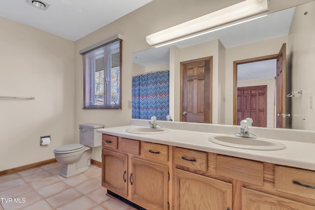 bathroom featuring tile patterned floors, vanity, and toilet