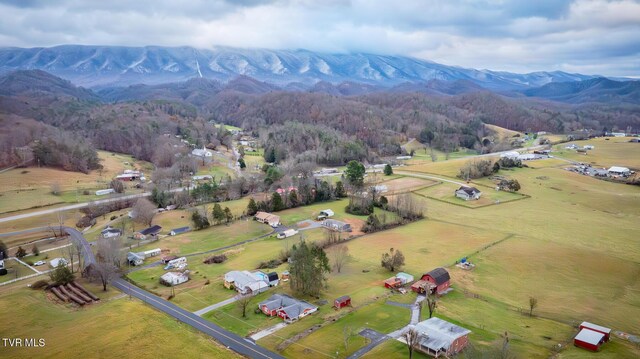 birds eye view of property with a mountain view and a rural view