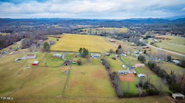 birds eye view of property with a mountain view and a rural view