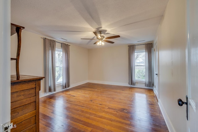 empty room featuring wood-type flooring, a textured ceiling, and a wealth of natural light