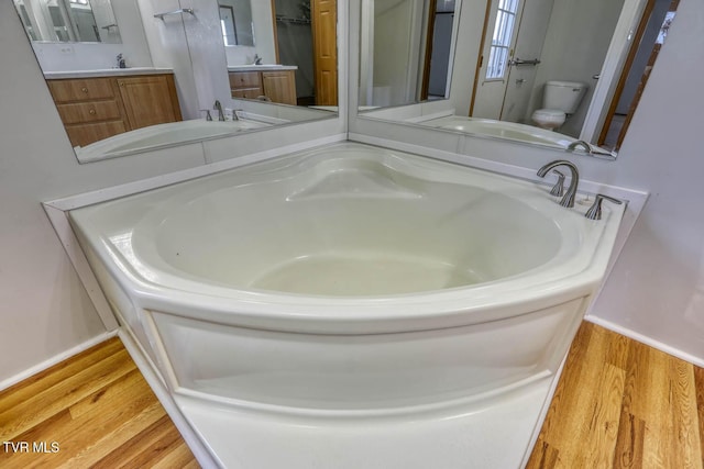 bathroom featuring vanity, toilet, and wood-type flooring