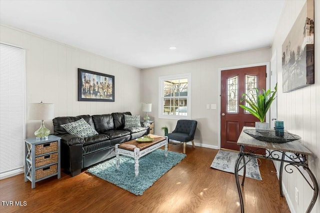 living room with hardwood / wood-style floors