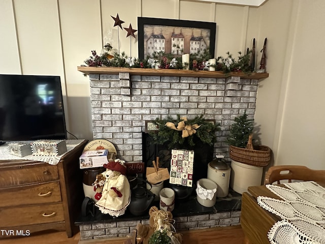 interior details with a fireplace