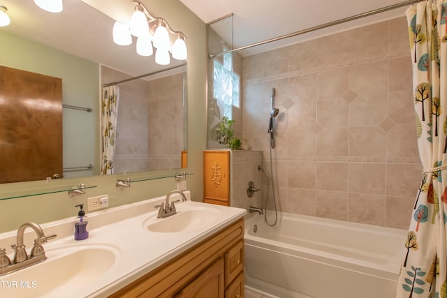 bathroom with vanity and shower / tub combo with curtain