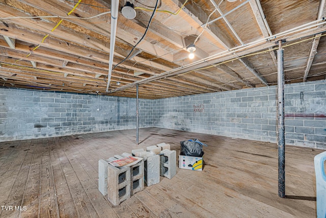 basement featuring hardwood / wood-style flooring