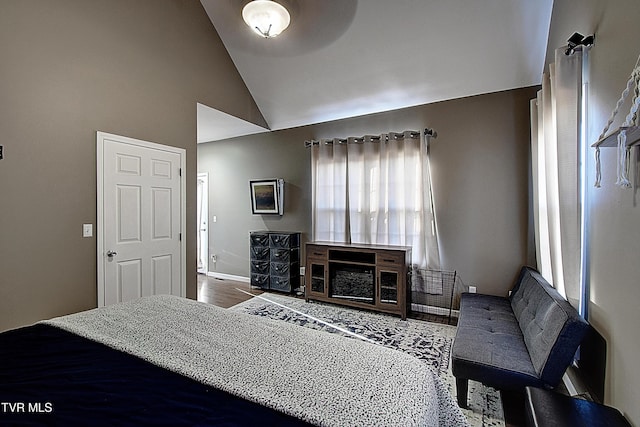 bedroom with lofted ceiling