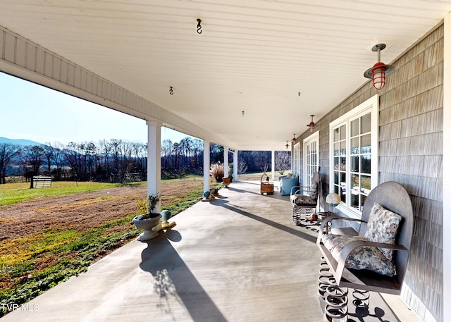 view of patio with a mountain view